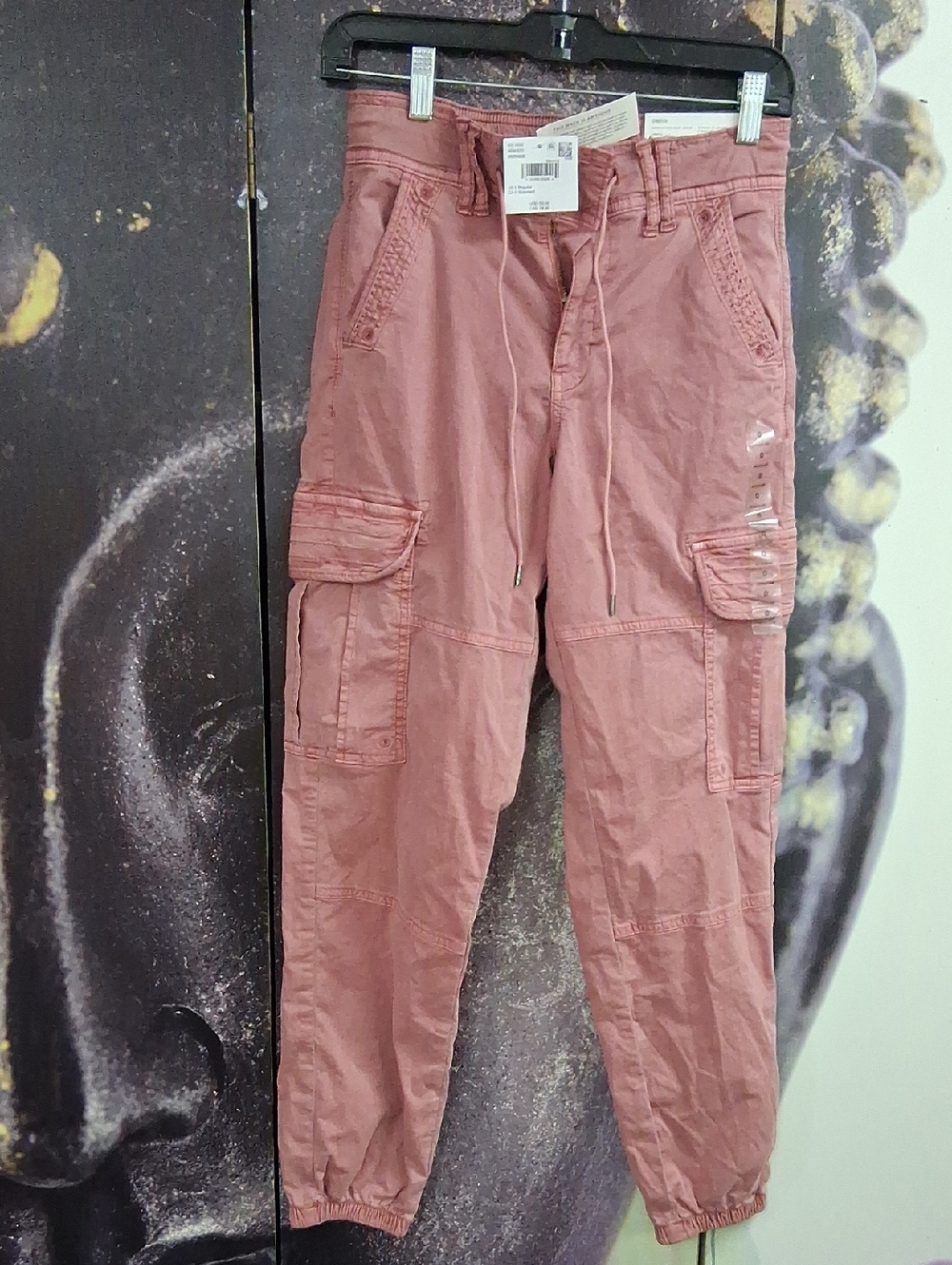 American Eagle Dusty Rose Drawstring Cotton Baggy Jogger Pants Size 0.